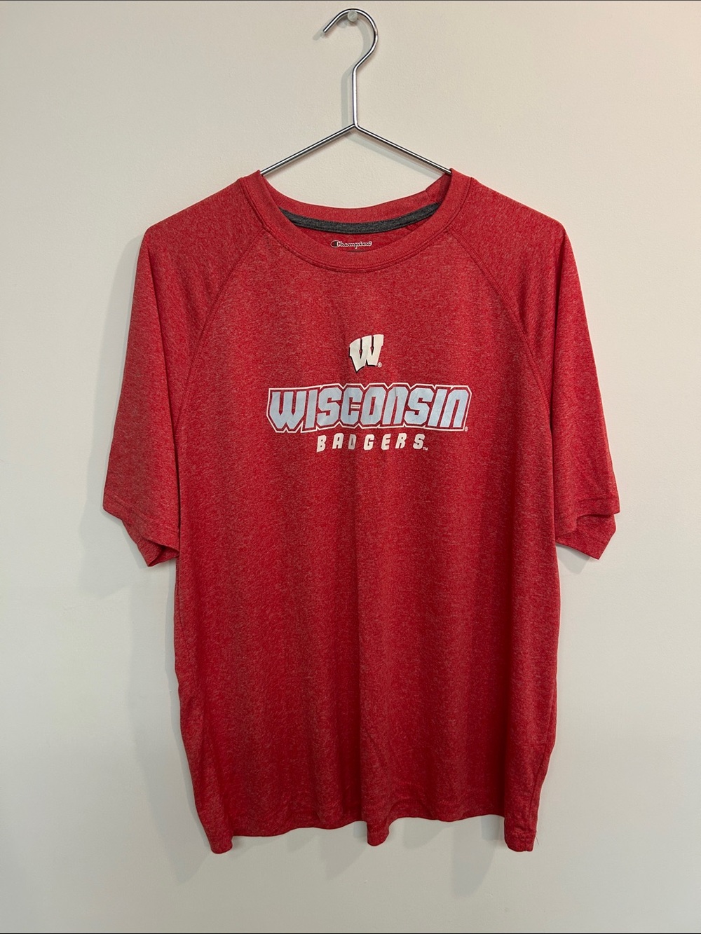 Champion Red Wisconsin Badgers Tee with White Logo